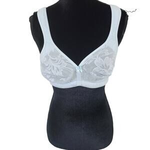 Breezies Bra Womens 34 B Jacquard Unlined Underwire Blue Lace Comfort Semi Sheer